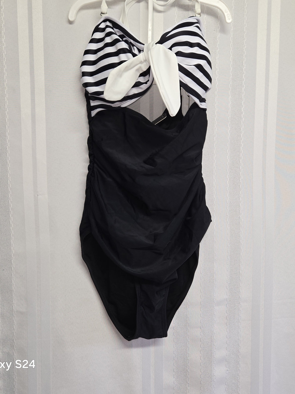 TEMPT ME Black One-Piece Swimsuit with Black-and-White Striped Top SIZE MEDIUM